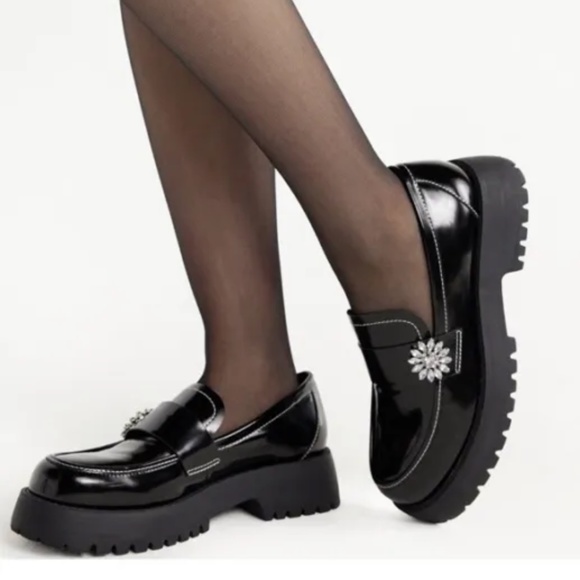 Scoop NYC Women’s Black Embellished Chunky Loafers Shoes 7.5 NEW - Picture 7 of 8